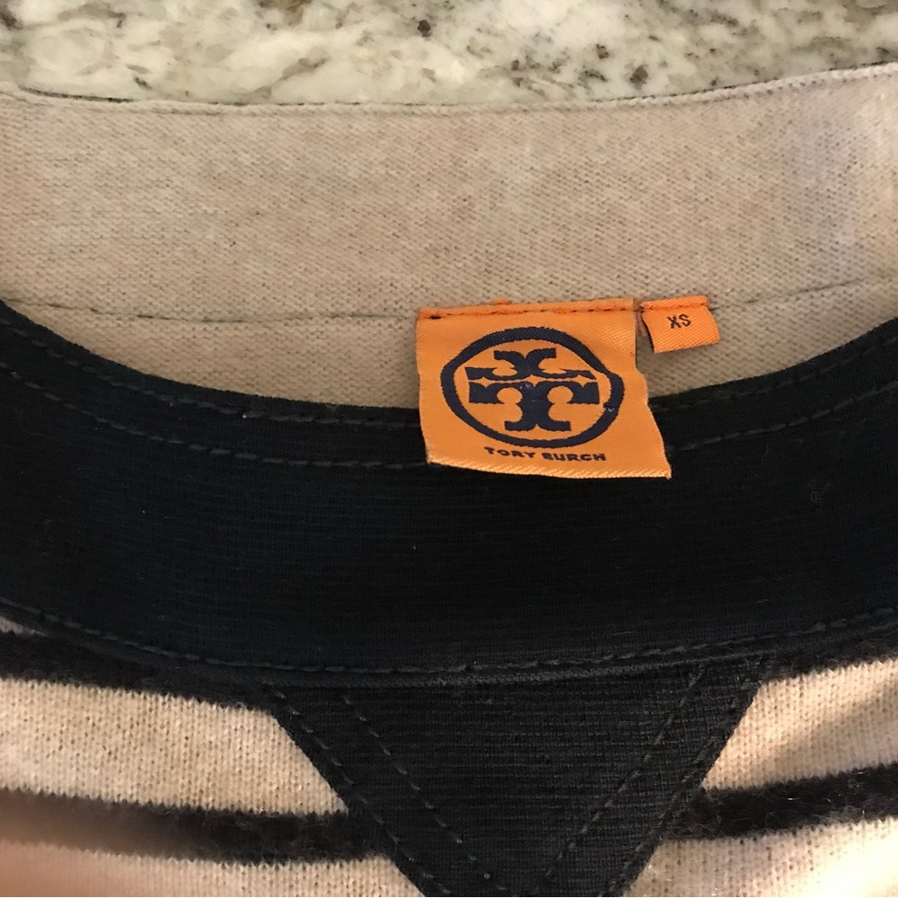 Tory Burch XS Cashmere Sweater Striped cream and navy striped nautical style